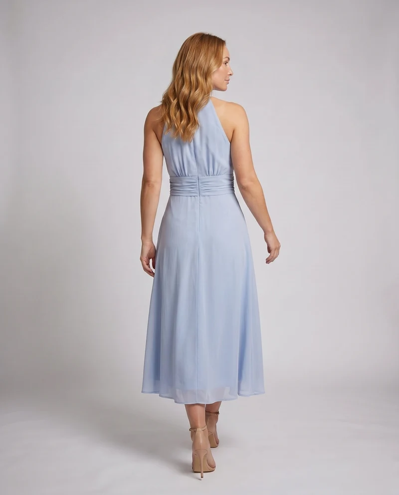 Damen Halterneck Maxikleid mit taillierter Silhouette und fließendem Rock - Vittorelli