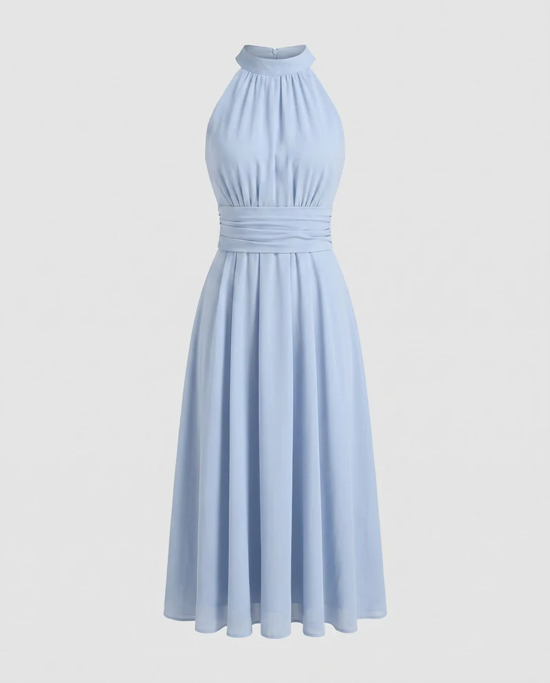 Damen Halterneck Maxikleid mit taillierter Silhouette und fließendem Rock - Vittorelli