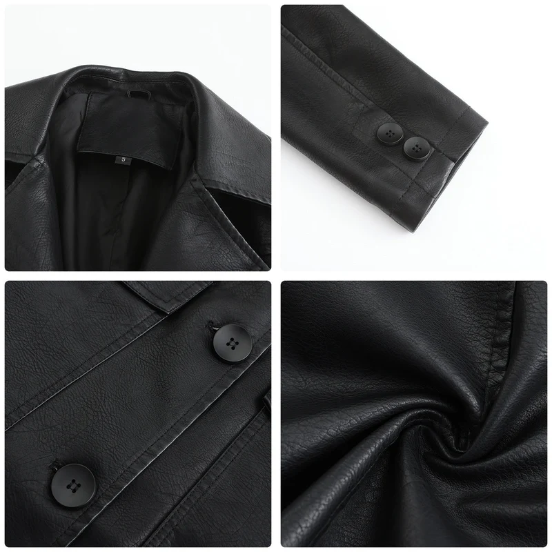 Damen modischer Kunstlederblazer mit praktischen Taschen