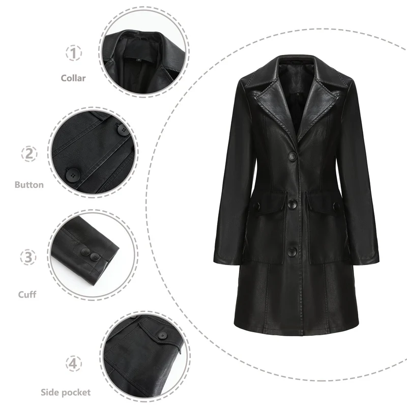 Damen modischer Kunstlederblazer mit praktischen Taschen