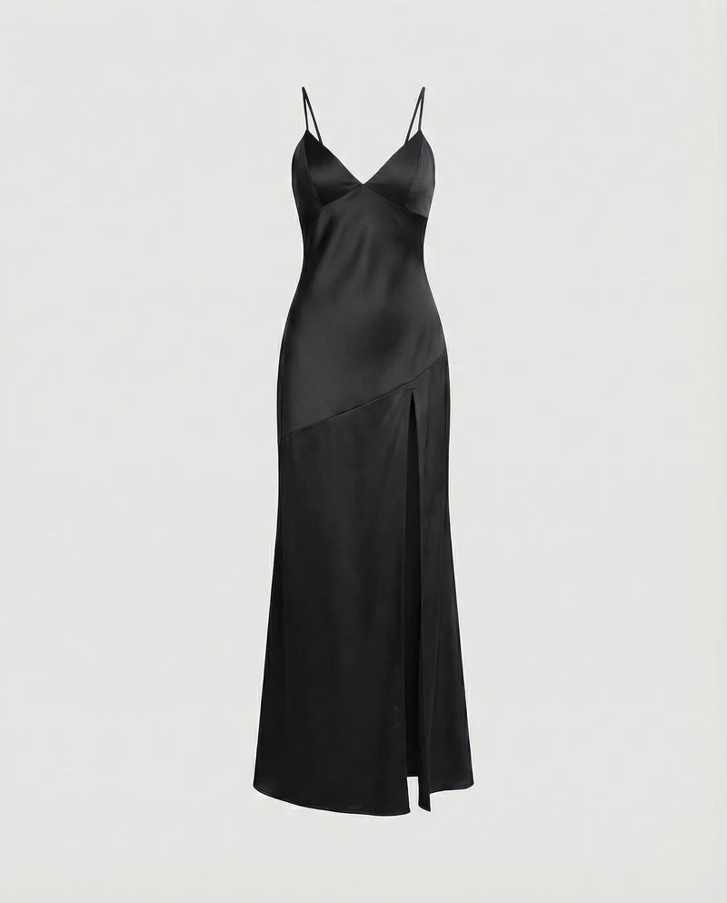 Damen Abendkleid Satin mit Schlitz