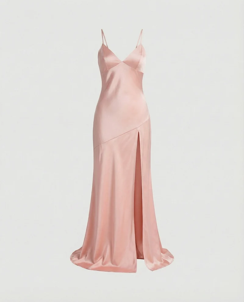 Damen Abendkleid Satin mit Schlitz