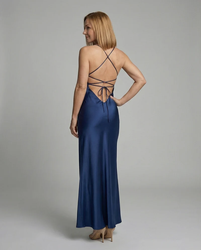 Damen Abendkleid Satin mit Schlitz