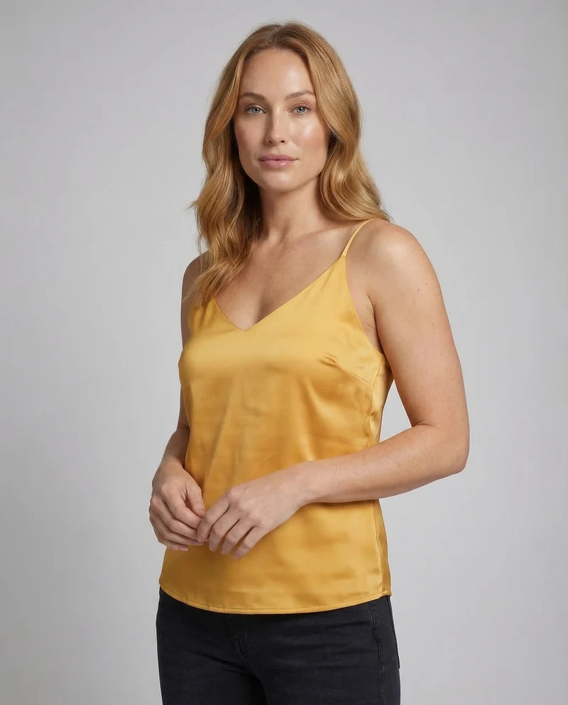 Damen Satin Top V Ausschnitt