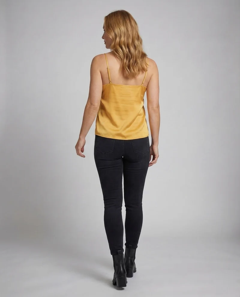 Damen Satin Top V Ausschnitt