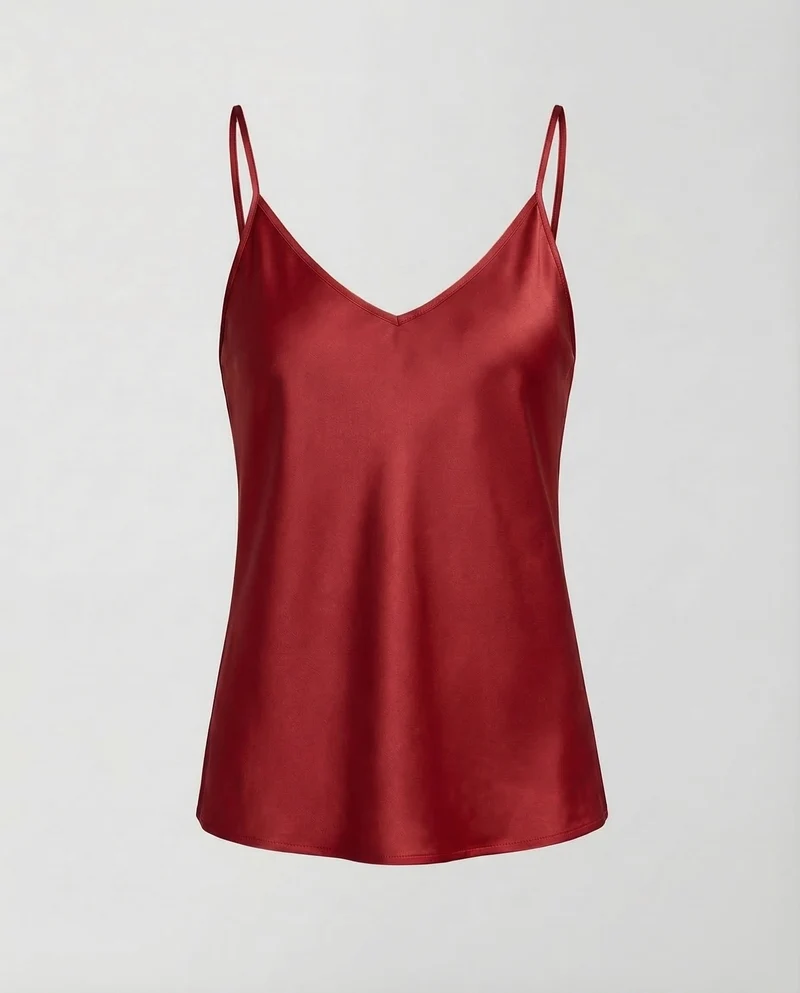 Damen Satin Top V Ausschnitt