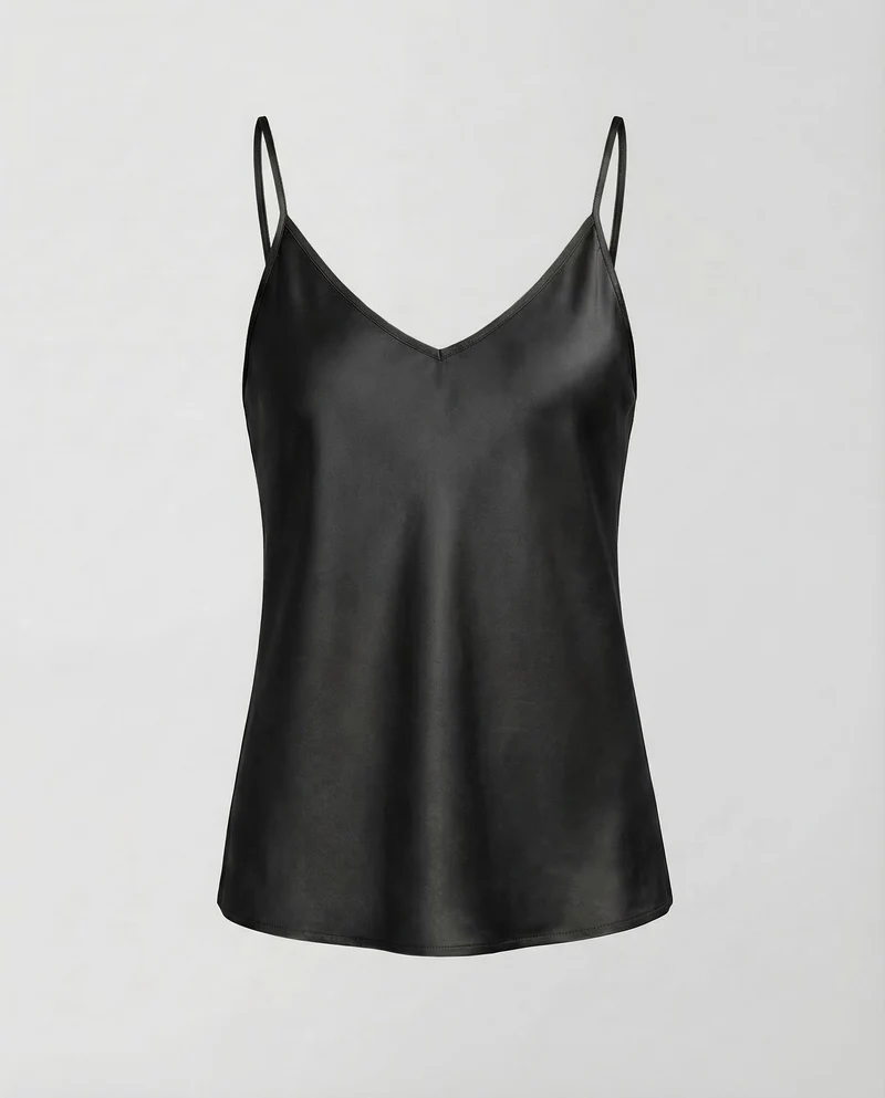 Damen Satin Top V Ausschnitt