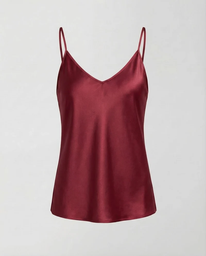 Damen Satin Top V Ausschnitt