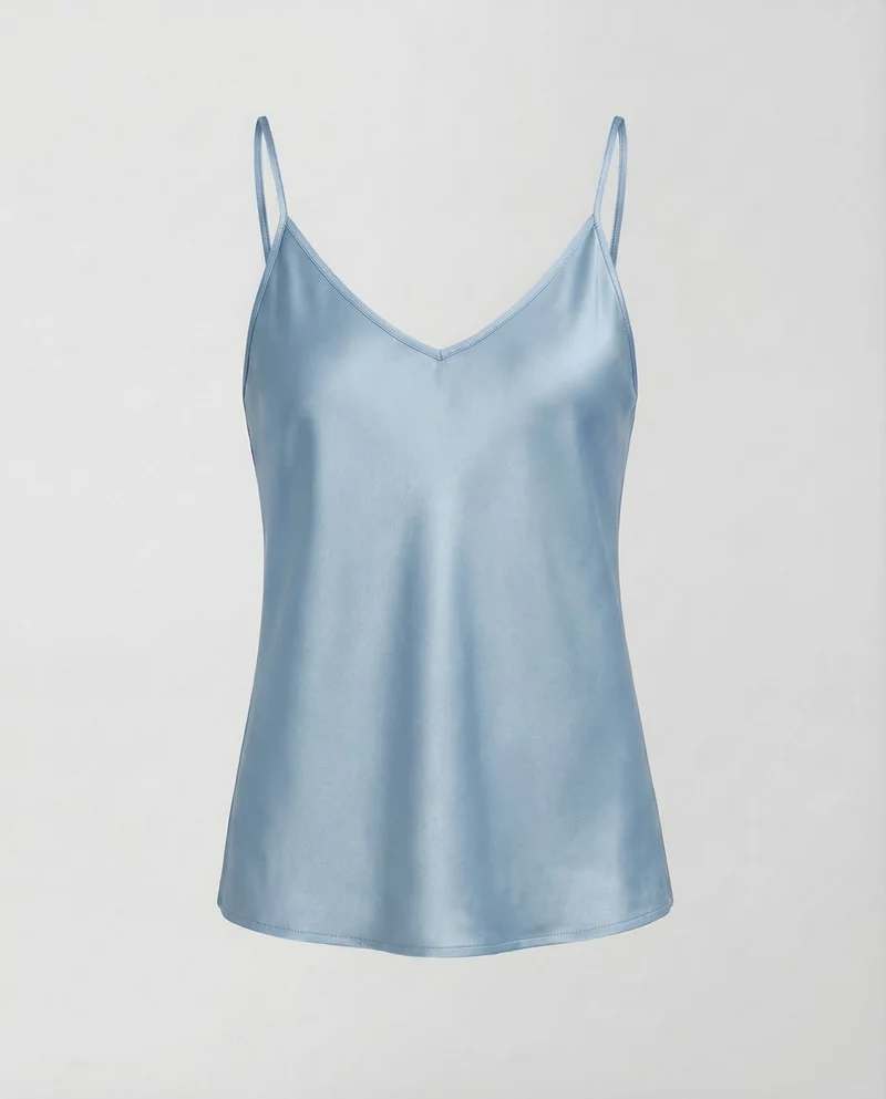 Damen Satin Top V Ausschnitt
