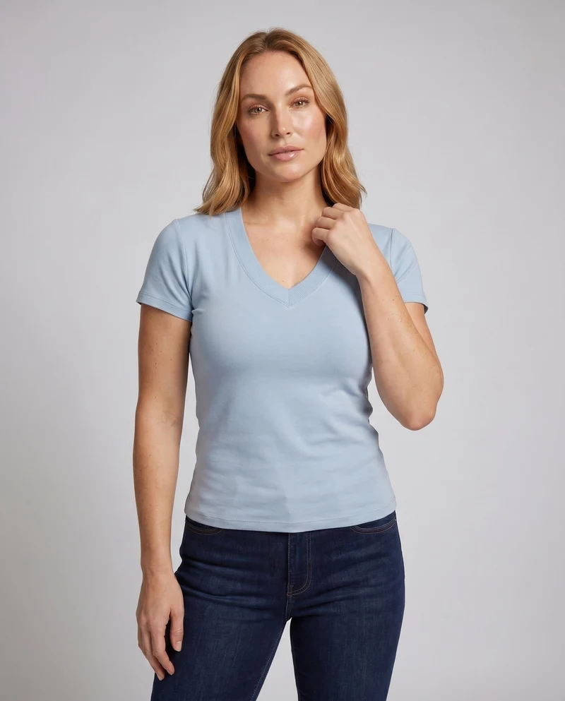 Damen V-Ausschnitt T-Shirt aus hochwertigem Baumwollmix