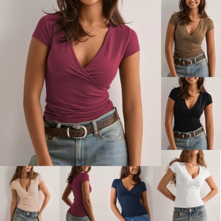 Damen figurbetontes T-Shirt mit elegantem V-Ausschnitt