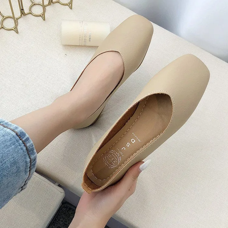 Damen elegante Ballerinas mit quadratischer Spitze und komfortablem Blockabsatz