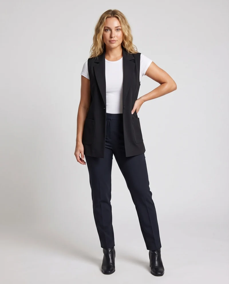 Damen ärmellose Blazer Jacke mit Taschen