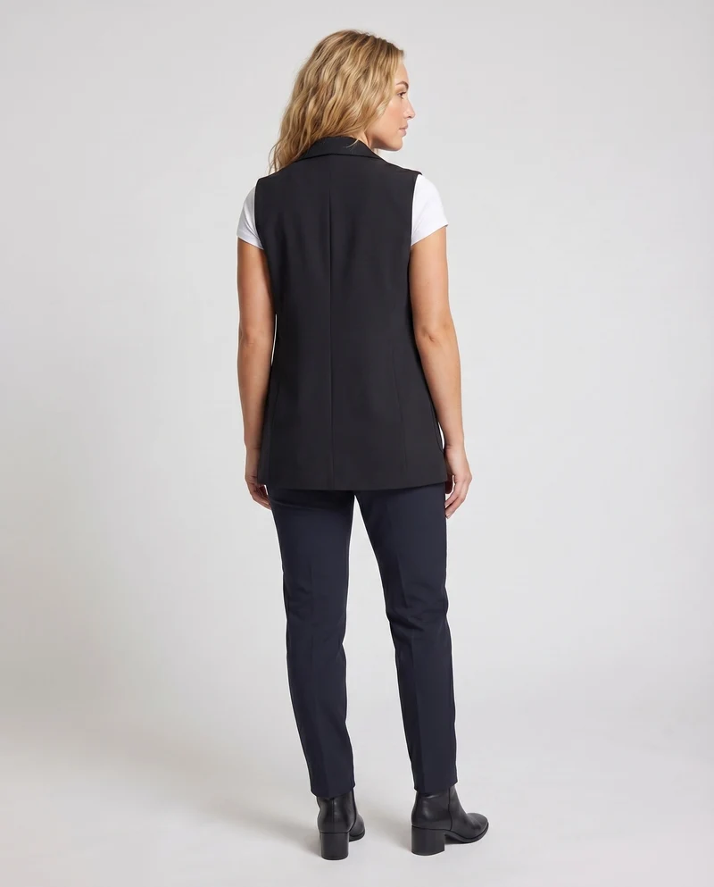 Damen ärmellose Blazer Jacke mit Taschen