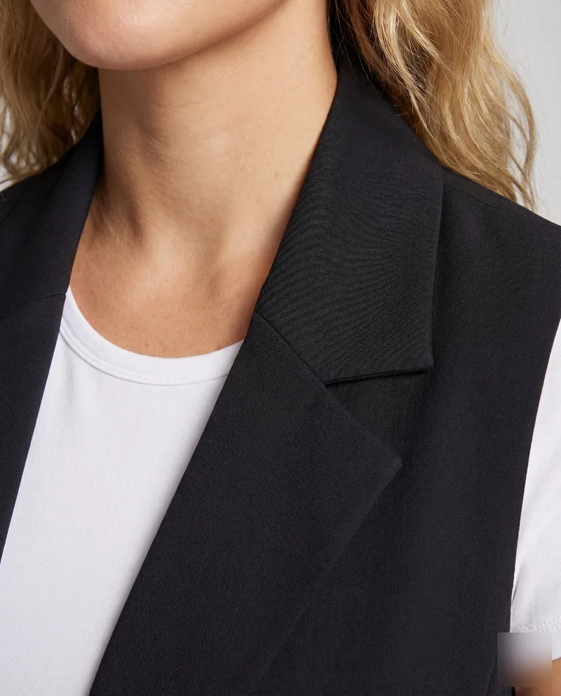 Damen ärmellose Blazer Jacke mit Taschen