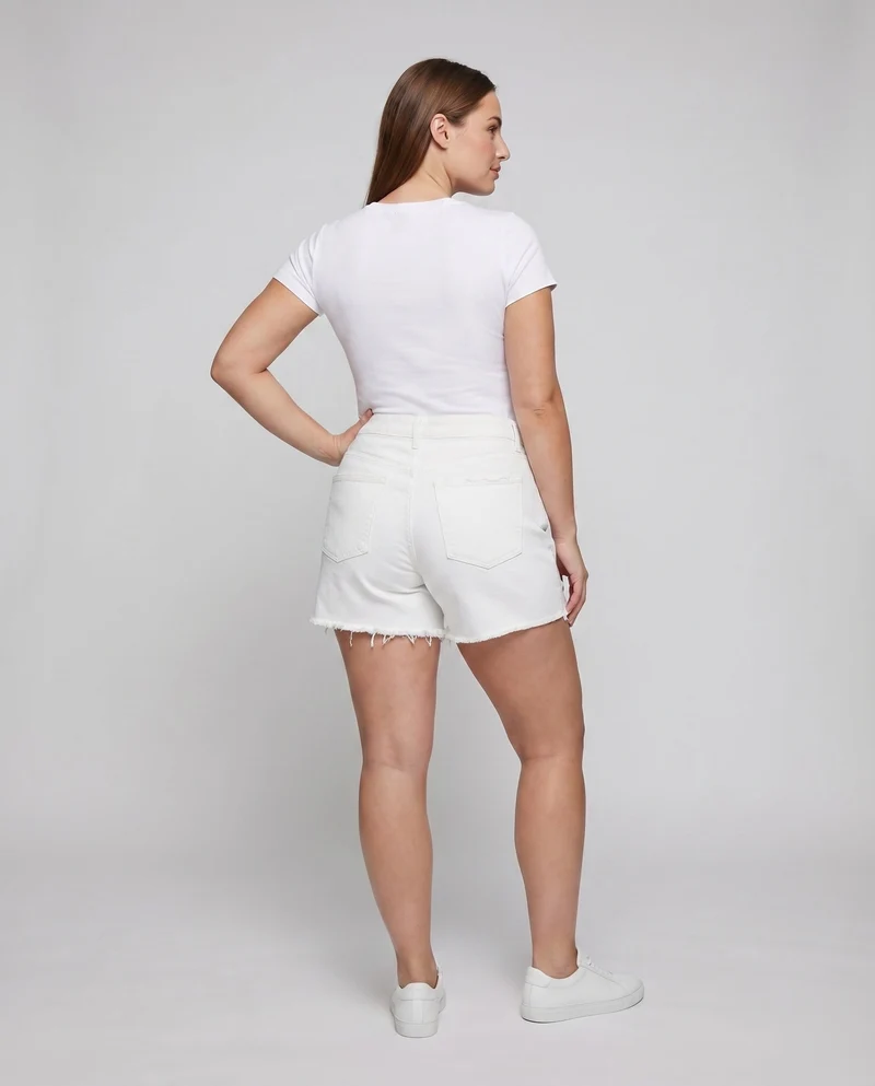 Damen Jeans-Shorts High-Waist Fransen Rissdetails