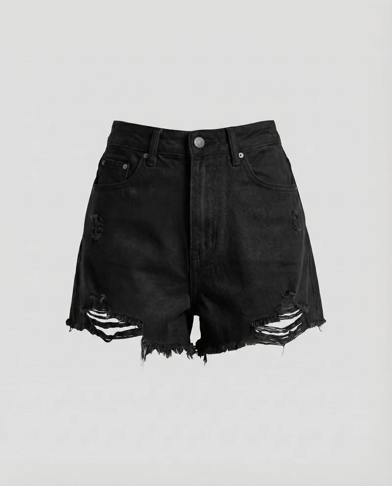 Damen Jeans-Shorts High-Waist Fransen Rissdetails