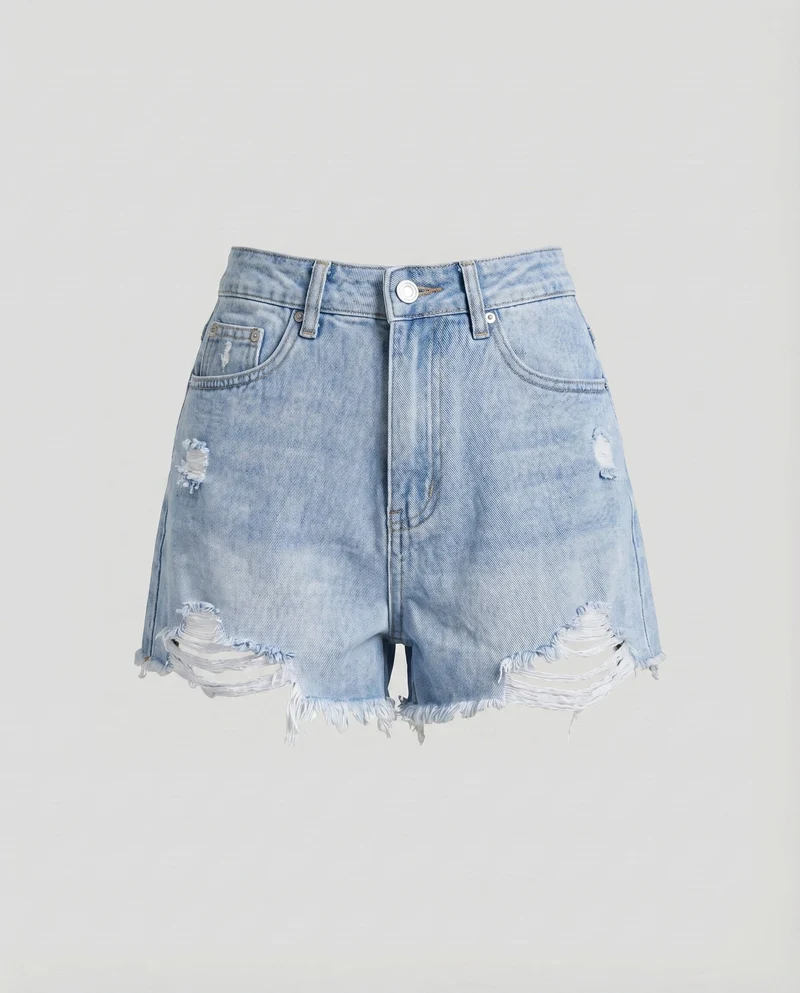 Damen Jeans-Shorts High-Waist Fransen Rissdetails