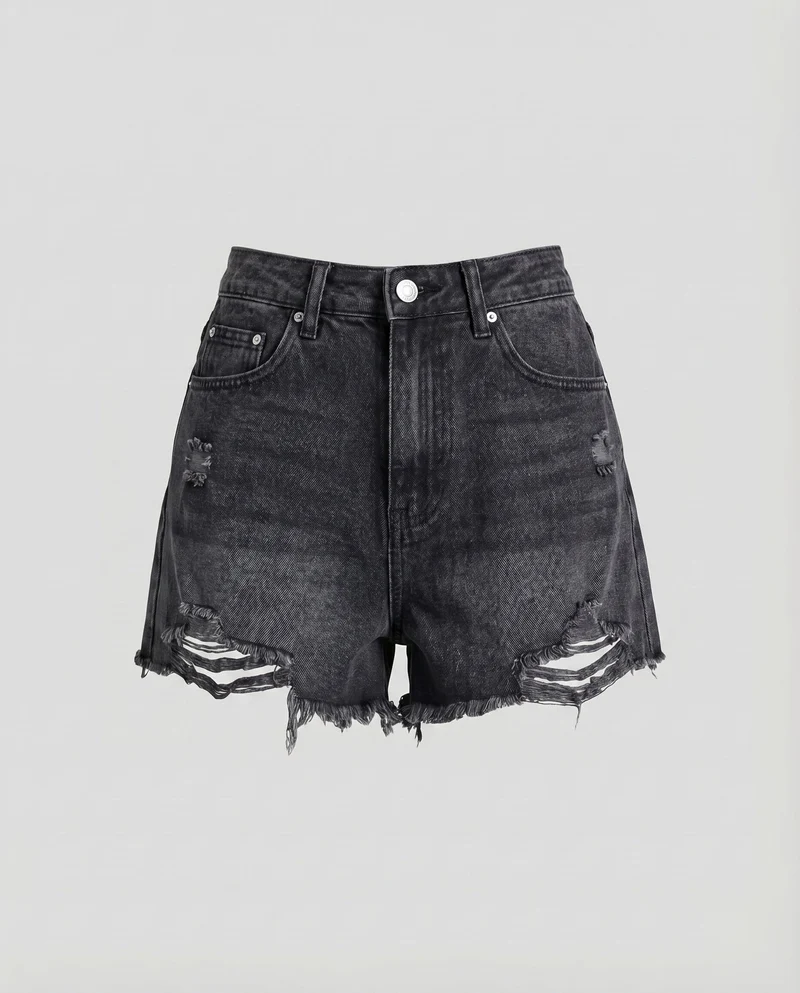 Damen Jeans-Shorts High-Waist Fransen Rissdetails