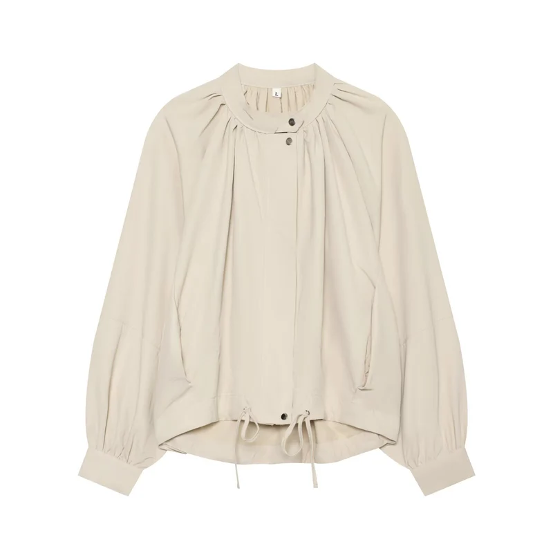 Damen Leichte Blousonjacke mit Rundhals, geraffter Passe und Tunnelzug Nord Taschen