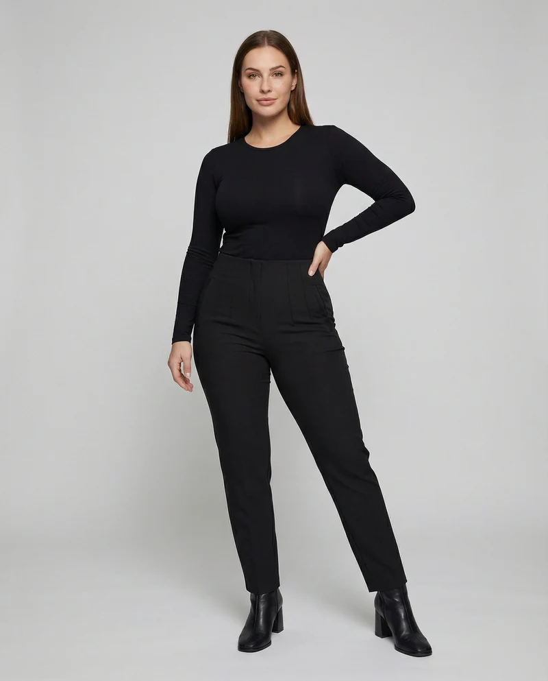 Damen nan hochgeschnittene taillierte Ankle-Hose mit formendem Komfortbund, Bügelfalte und schlanker Zigaretten-Silhouette - Arvani