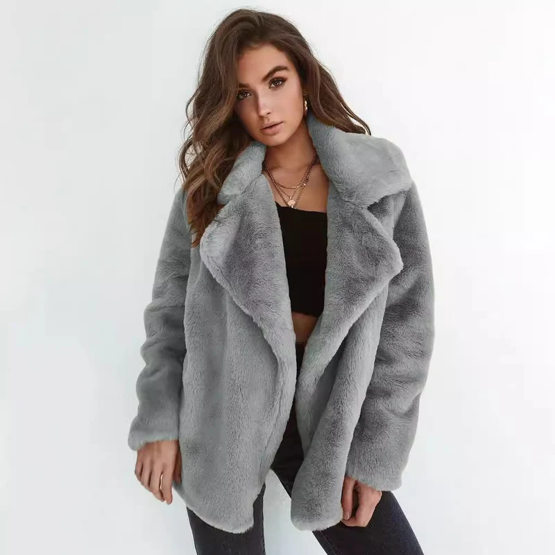 Damen Kuscheliger Oversized Kunstpelz-Mantel mit großem Reverskragen Nord Taschen