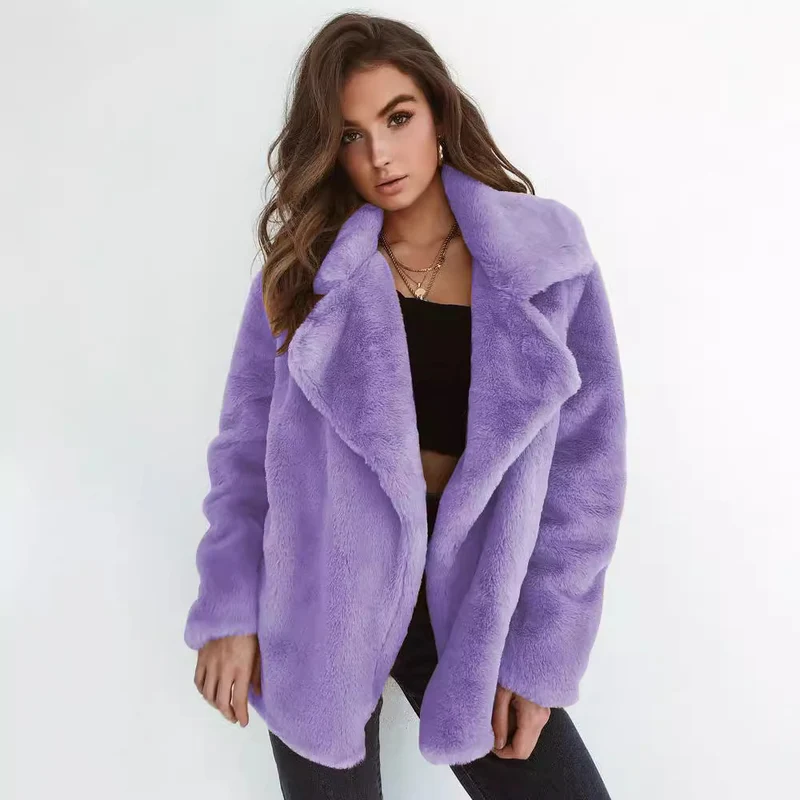 Damen Kuscheliger Oversized Kunstpelz-Mantel mit großem Reverskragen Nord Taschen
