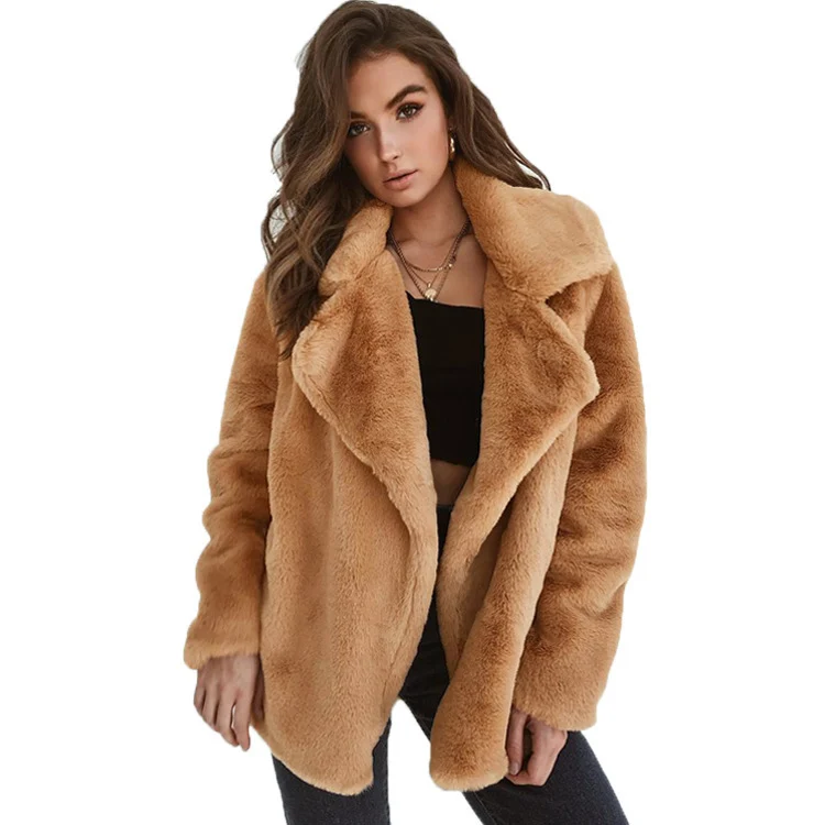 Damen Kuscheliger Oversized Kunstpelz-Mantel mit großem Reverskragen Nord Taschen
