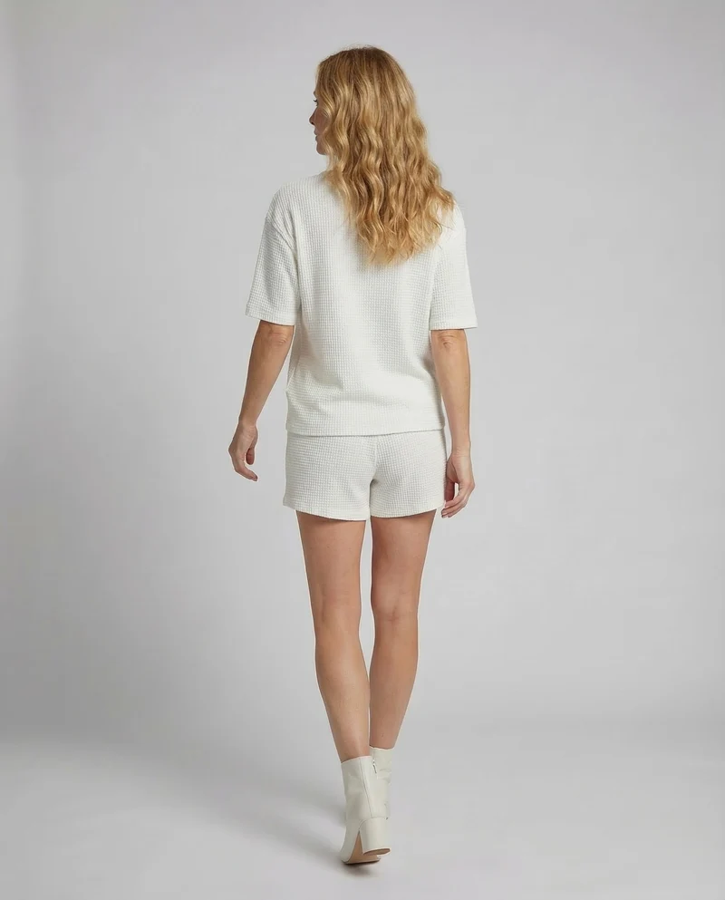 Damen Waffel-Zweiteiler-Set Tunnelzug-Shorts