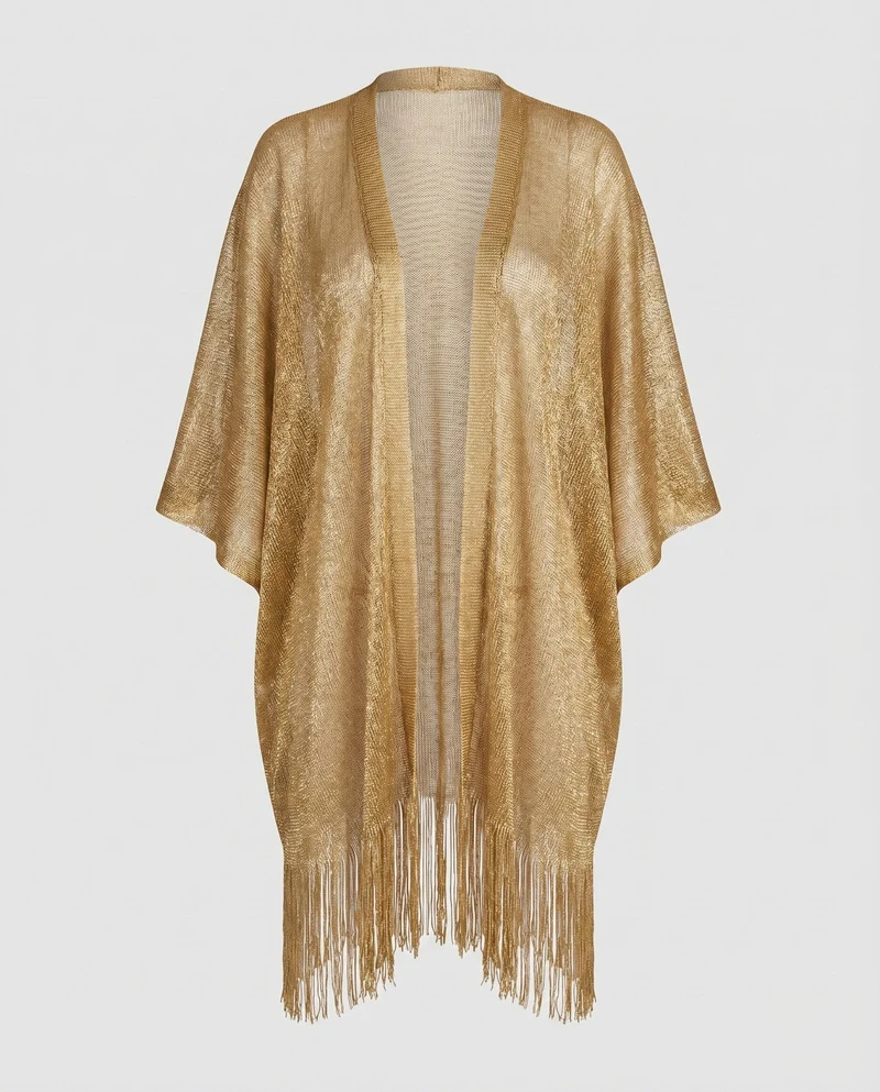 Damen Kimono-Strandponcho Fransen Fledermausärmel