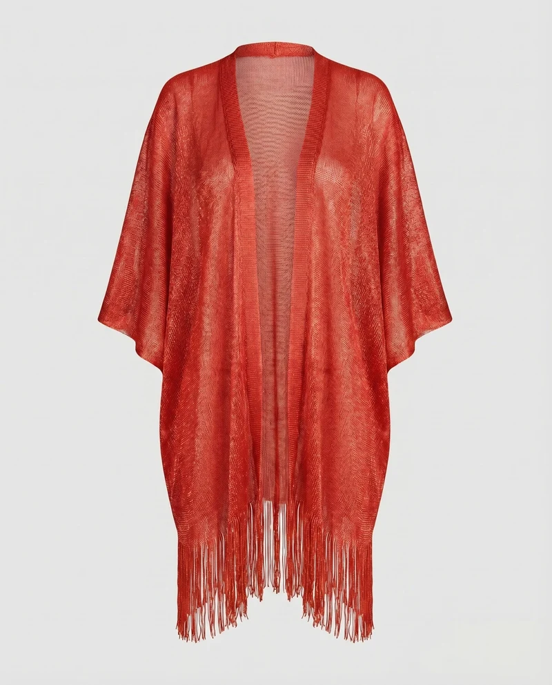 Damen Kimono-Strandponcho Fransen Fledermausärmel