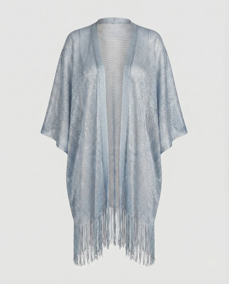Damen Kimono-Strandponcho Fransen Fledermausärmel