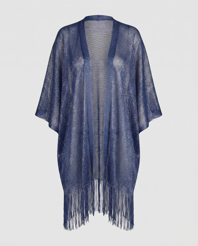 Damen Kimono-Strandponcho Fransen Fledermausärmel