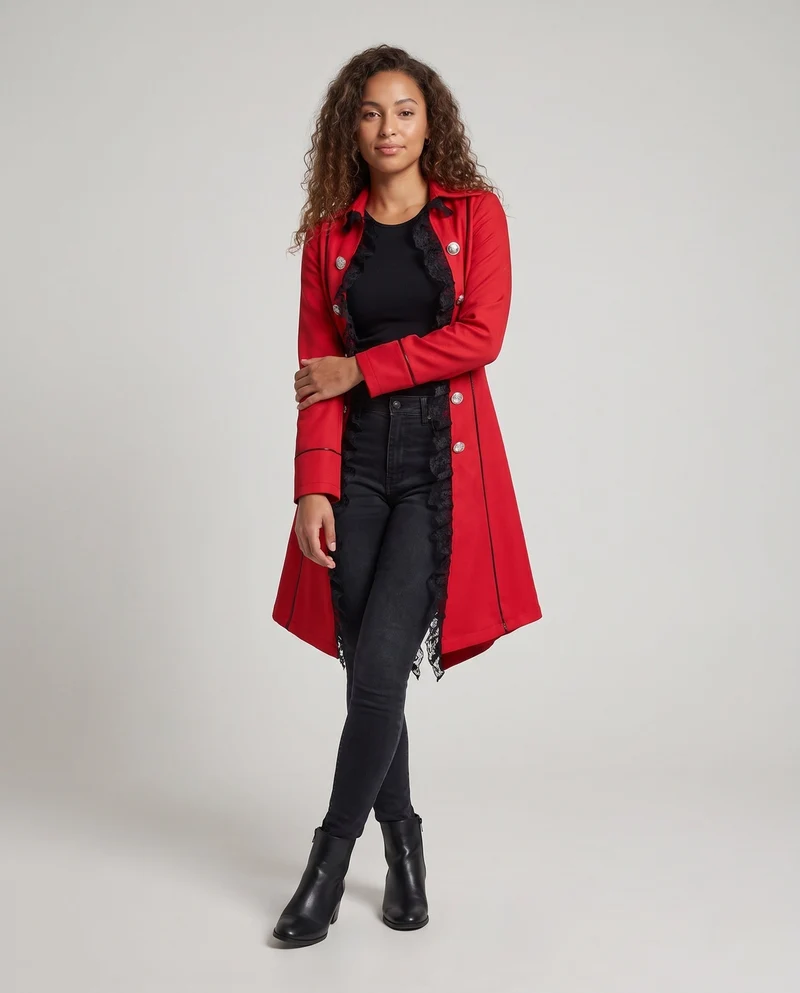 Damen Eleganter Gothic-Mantel mit Rüschendetails und kunstvollen Knöpfen Nord Taschen