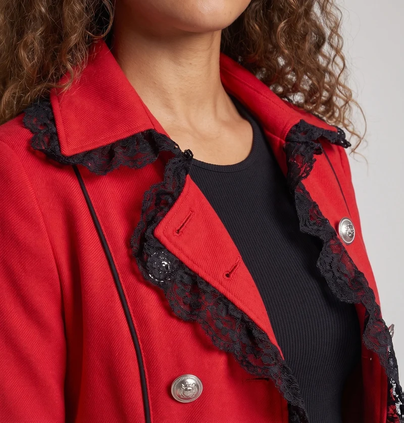Damen Eleganter Gothic-Mantel mit Rüschendetails und kunstvollen Knöpfen Nord Taschen
