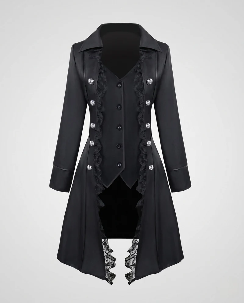 Damen Eleganter Gothic-Mantel mit Rüschendetails und kunstvollen Knöpfen Nord Taschen