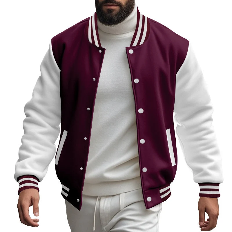 Herren Varsity-Jacke mit kontrastierenden Ärmeln und gestreiften Bündchen