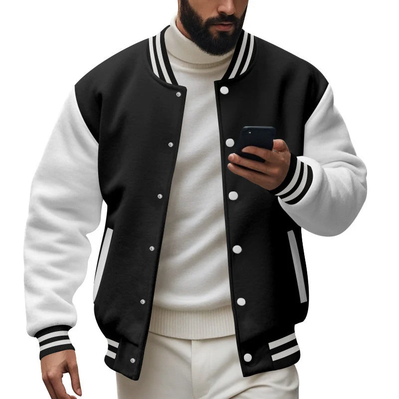Herren Varsity-Jacke mit kontrastierenden Ärmeln und gestreiften Bündchen