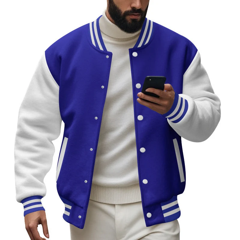 Herren Varsity-Jacke mit kontrastierenden Ärmeln und gestreiften Bündchen