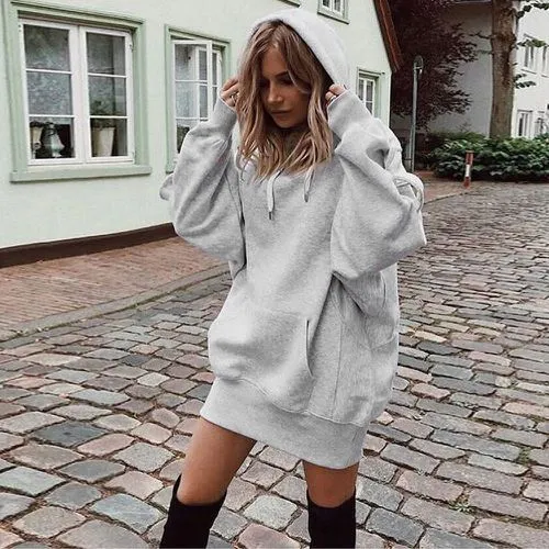 Damen Oversized Kapuzenkleid