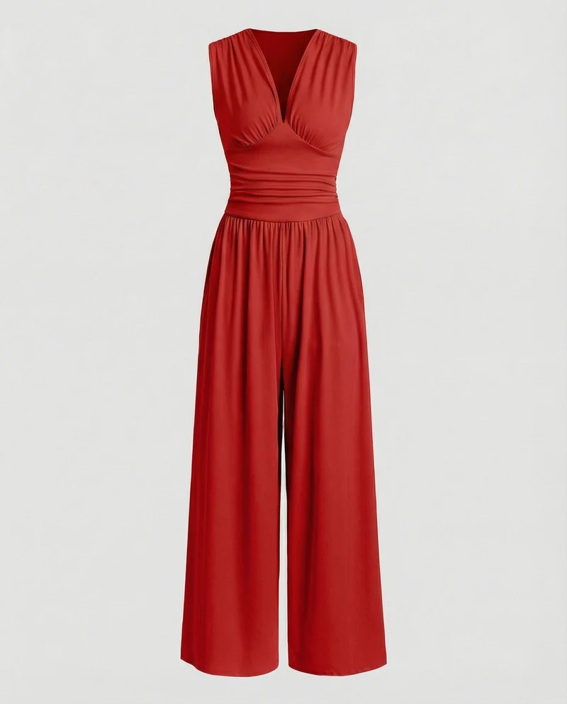 Damen Jumpsuit mit schickem V-Ausschnitt und weitem Bein - Arvani