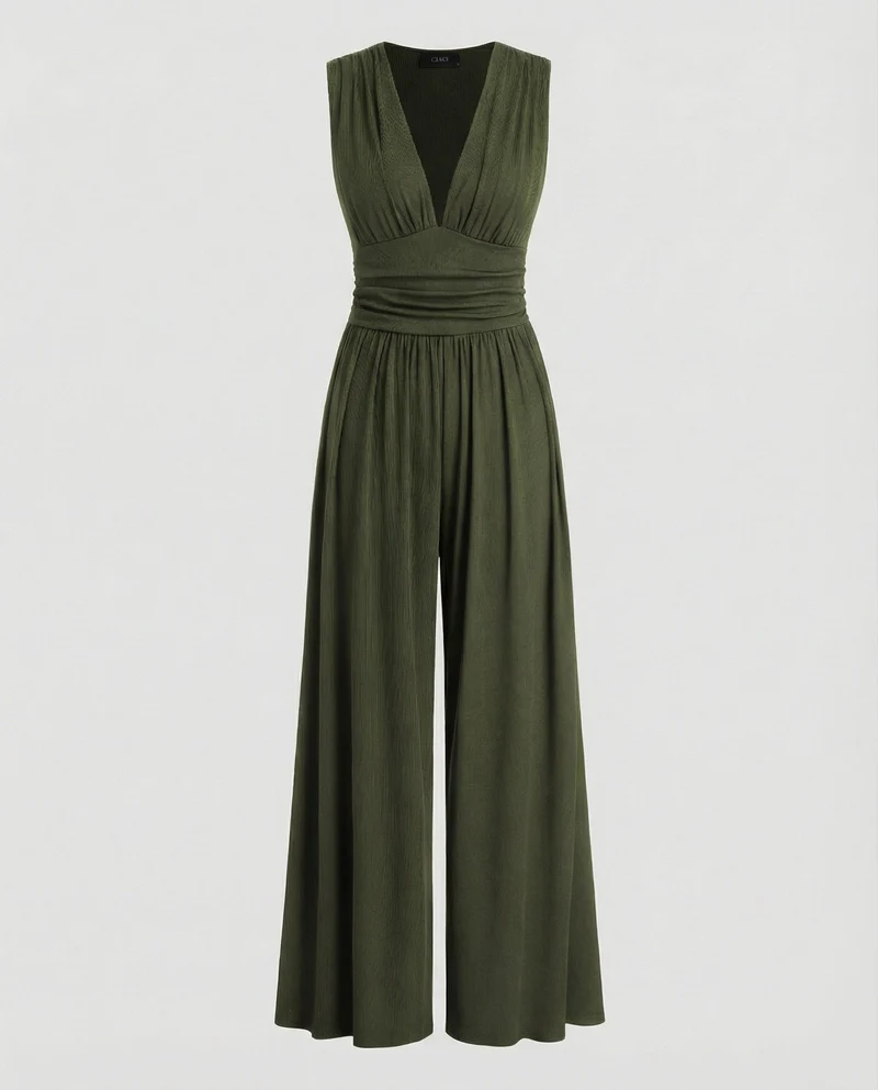 Damen Jumpsuit mit schickem V-Ausschnitt und weitem Bein - Arvani