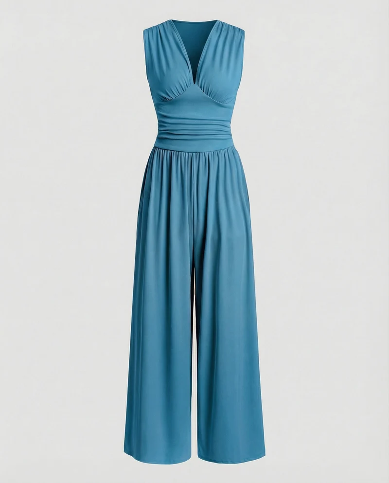 Damen Jumpsuit mit schickem V-Ausschnitt und weitem Bein - Arvani