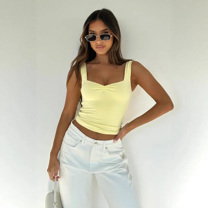 Damen figurbetontes Crop-Top mit breiten Trägern und V-Ausschnitt