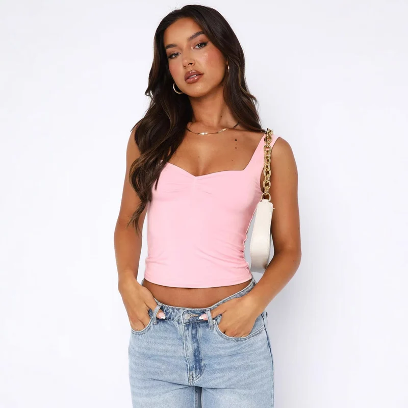 Damen figurbetontes Crop-Top mit breiten Trägern und V-Ausschnitt