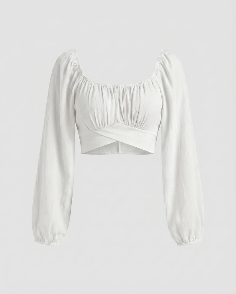 Damen cropped Oberteil mit voluminösen Ärmeln und elegantem Ausschnitt