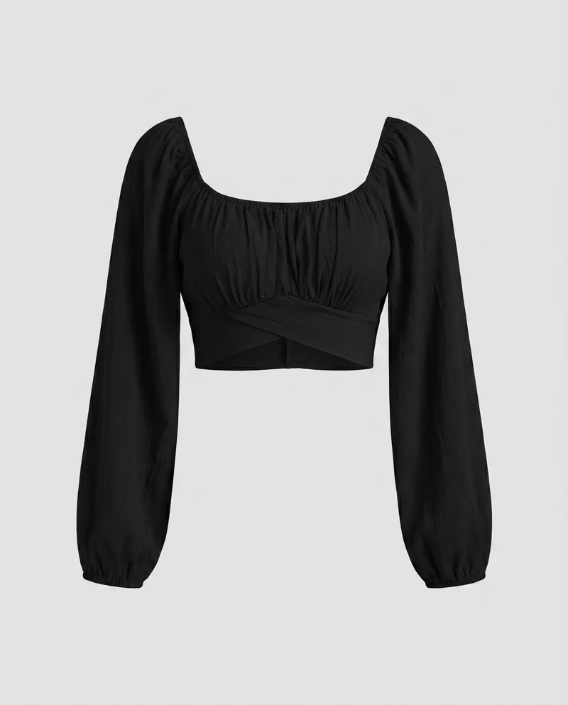 Damen cropped Oberteil mit voluminösen Ärmeln und elegantem Ausschnitt