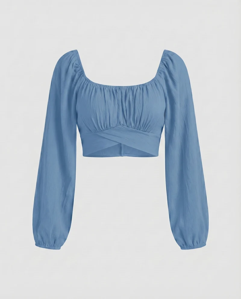 Damen cropped Oberteil mit voluminösen Ärmeln und elegantem Ausschnitt