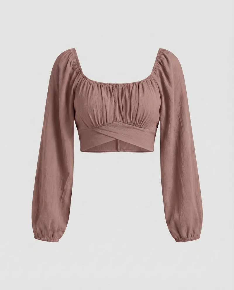 Damen cropped Oberteil mit voluminösen Ärmeln und elegantem Ausschnitt