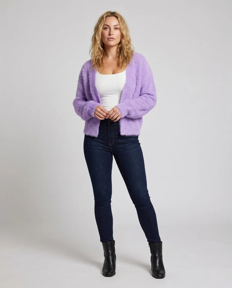 Damen Kuschelige Strickjacke mit weichem Fellbesatz - Arvani